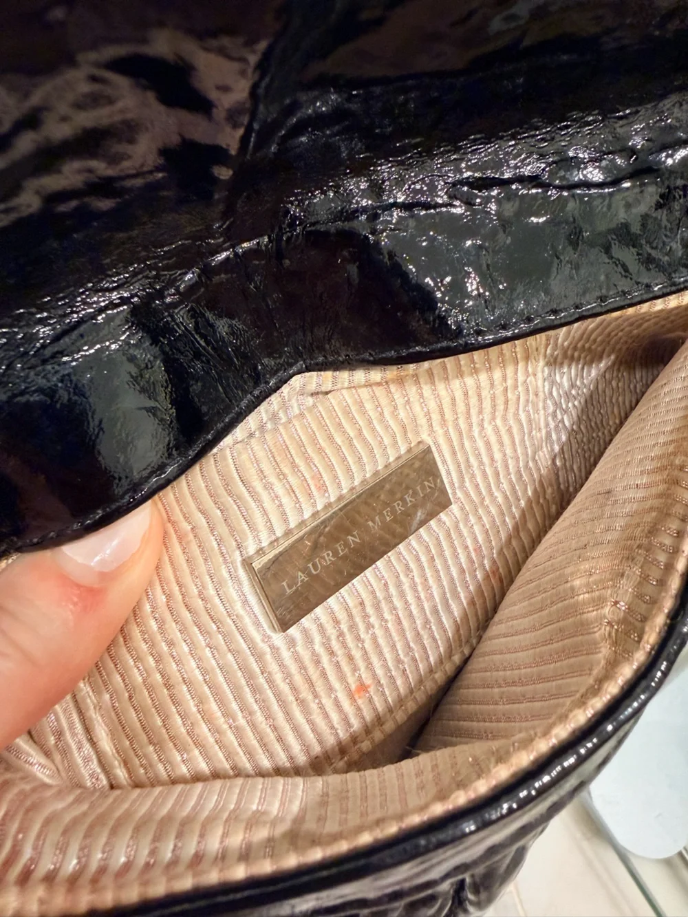 Lauren Merkin Black Patent Textured Envelope Clutch